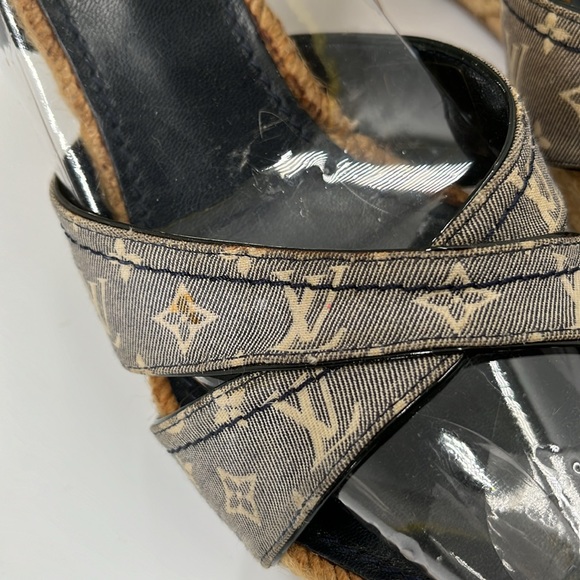 Louis Vuitton Grey Monogram Canvas Idylle Espadrille Wedge Sandals Size 36.5 - Picture 10 of 12